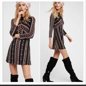 Free People Stella Print Long Sleeve Mini Dress Medium